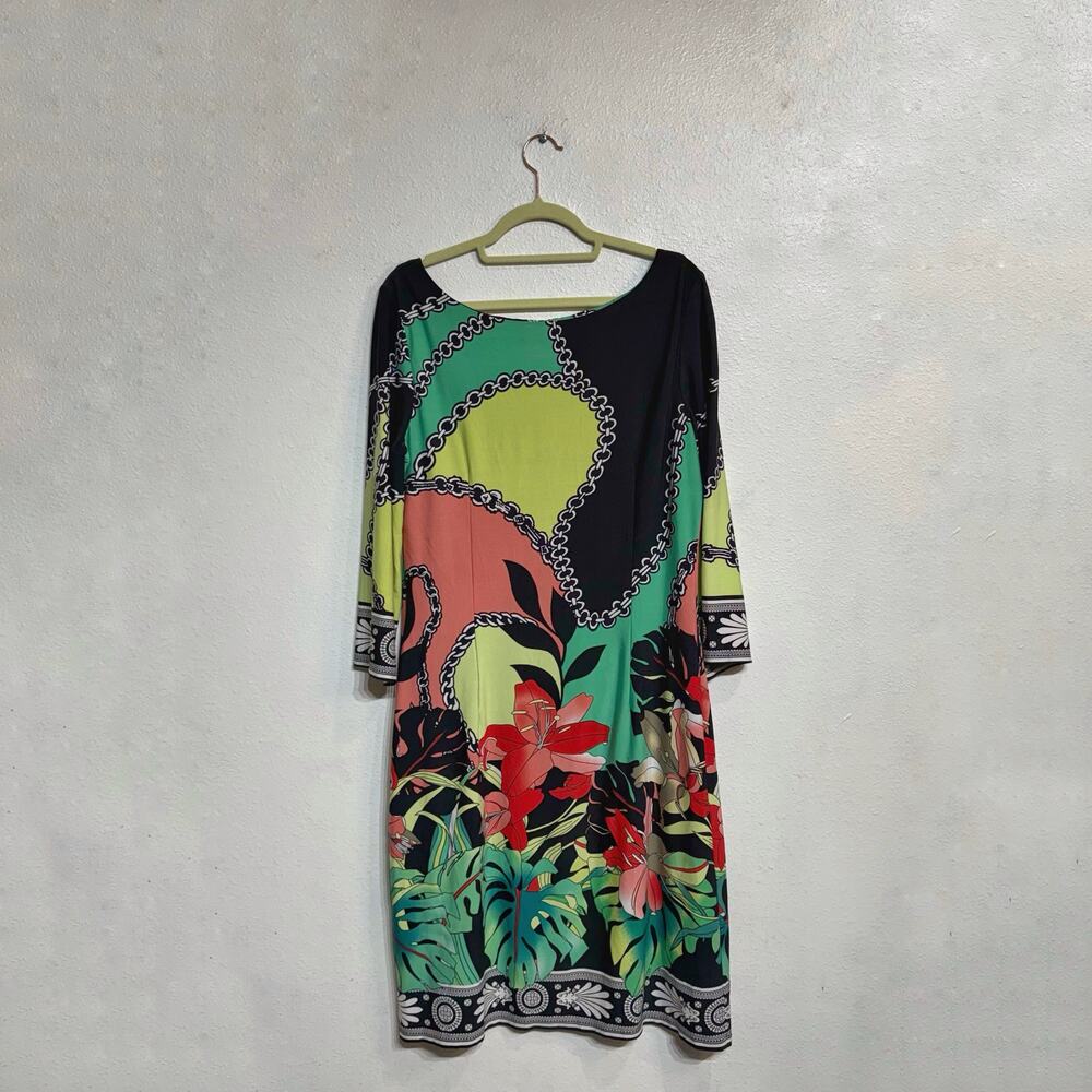 Lily Black Floral Midi Shift Dress Sz XL - Picture 7 of 8